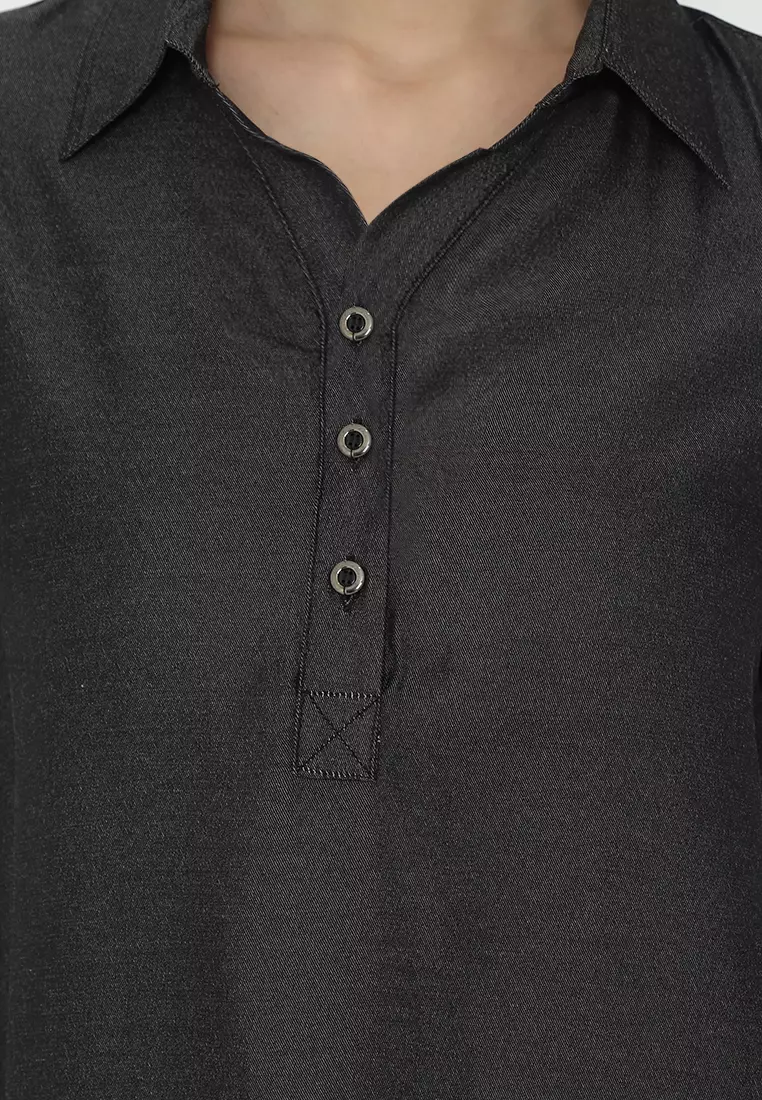 Blouse Soft Denim With V neck In Black By Brilliant Girl Warna HITAM