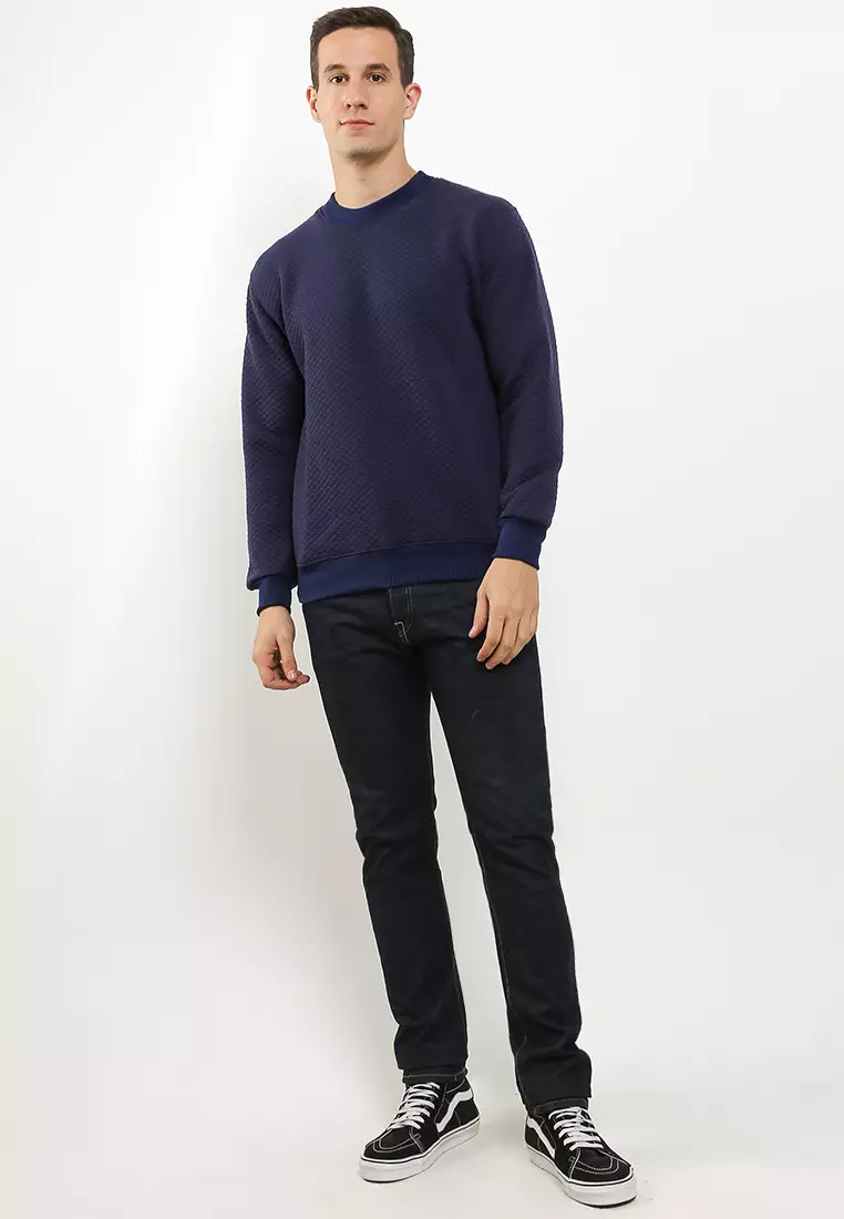 GRAHANGGRA Sweater Crewneck Comfy Diamond Fleece - Navy Blue