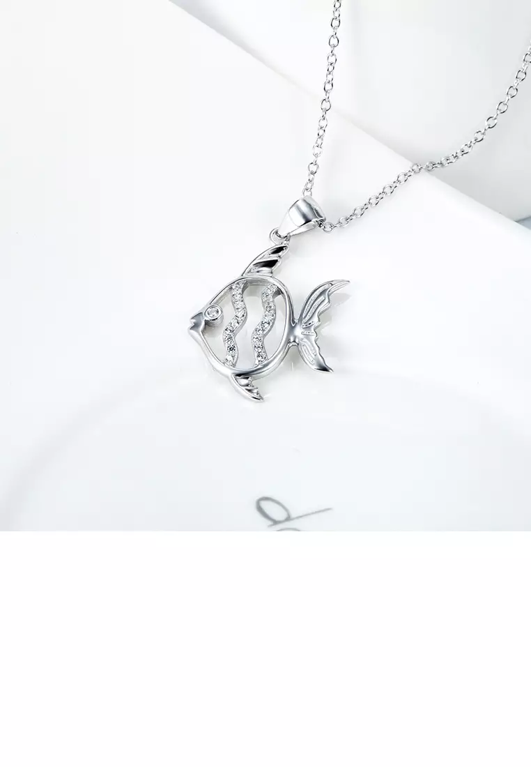 Buy Mooclife 925 Sterling Silver Fashion Cute Hollow Fish Pendant with  Cubic Zirconia and Necklace - Luxurious Look 2024 Online