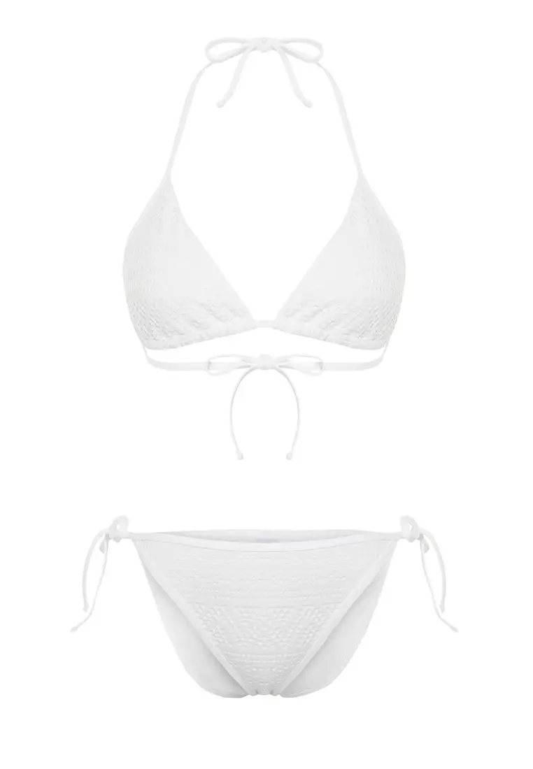 White Triangle Tie Textured Regular Bikini Set TBESS24BT00024
