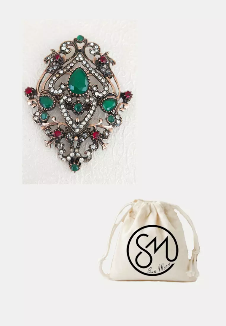 Aksesoris Bros Wanita Ananiya Diamonz Brooch Gold & Green