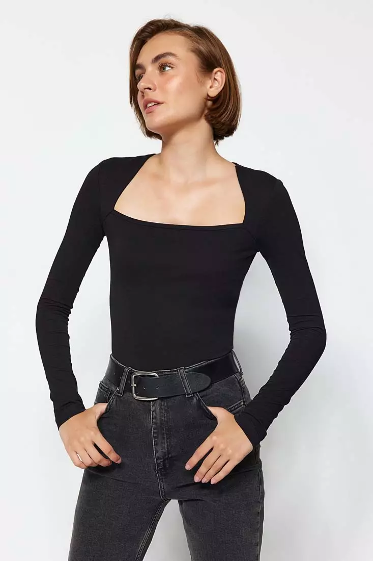 Buy Trendyol Fitted Square Neck Top in Black 2024 Online