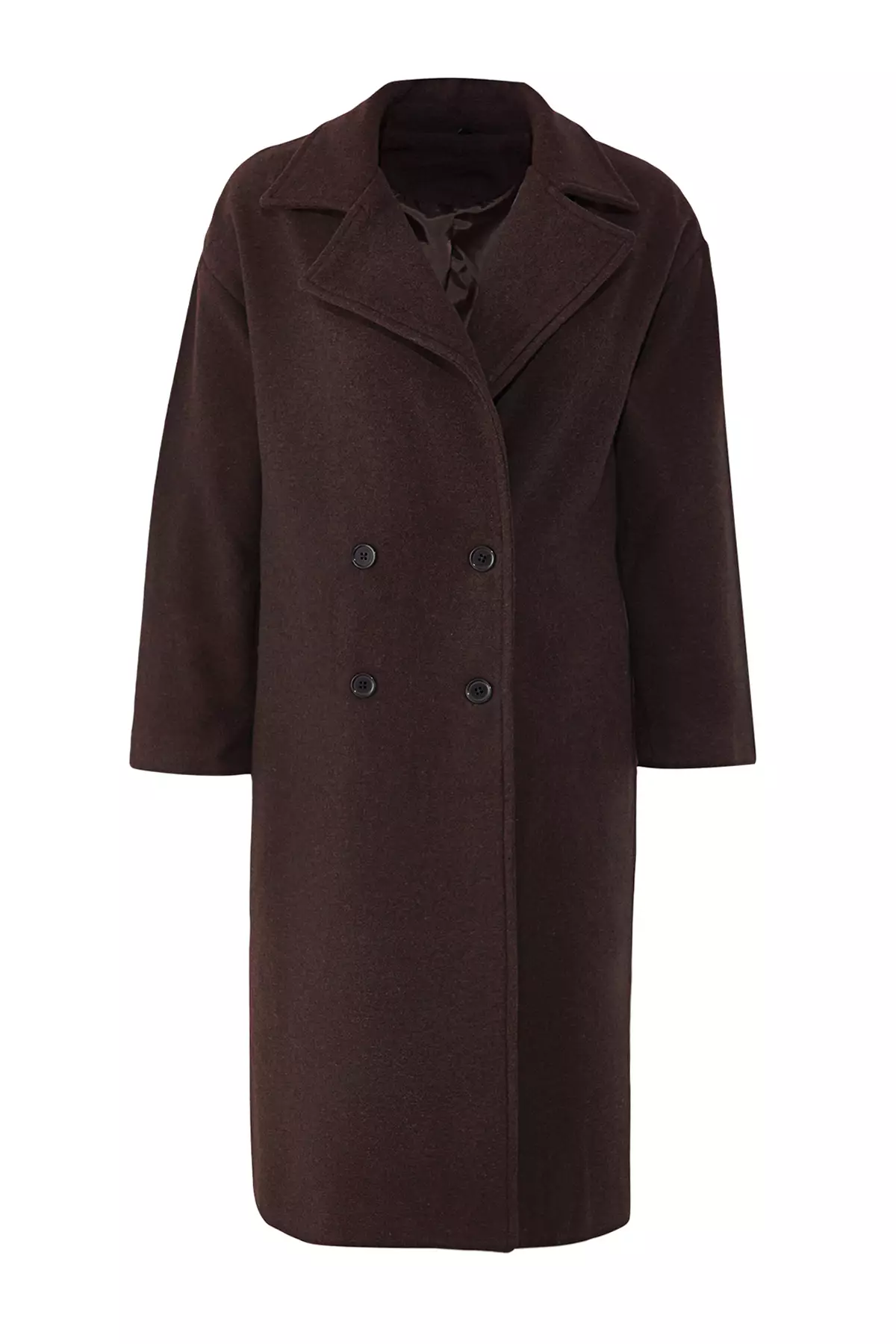 Brown Oversized Wide Cut Long Wool Cashmere Coat TWOAW21KB0038