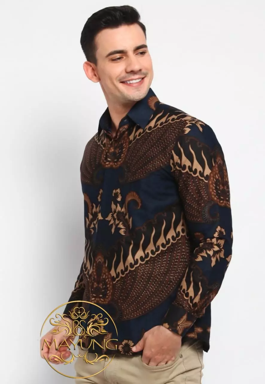 Navy Bharah Kemeja Batik Pria Premium Slimfit Modern Lengan Panjang