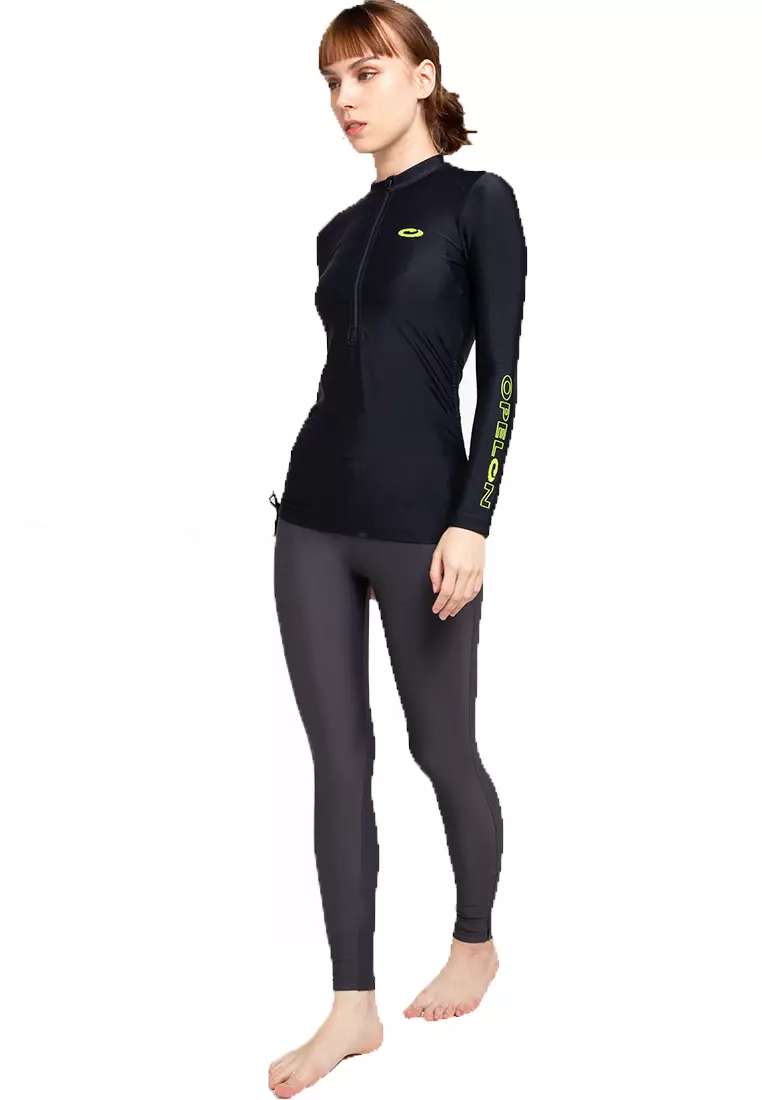 Baju Renang Wanita Lengan Panjang  Rash Vest Ladies Long Sleeve Top Black  Opelon
