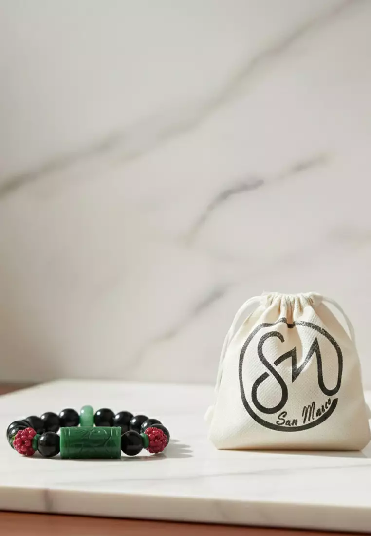 Aksesoris Gelang Giok Wanita Jade Classic Bracelet Green, Red & Black