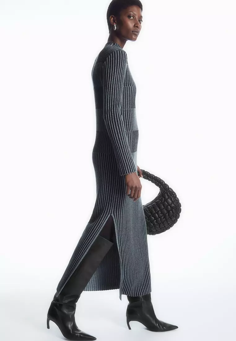 Cotton Striped Ribbed Knit Dress navy 新品 COS Striped Ribbed-Knit Midi Dress | endource