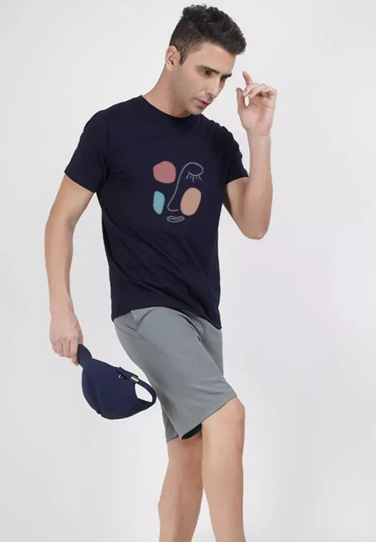 Vibrant  Graphic Navy Blue Cotton Short Sleeve Essential T-Shirt