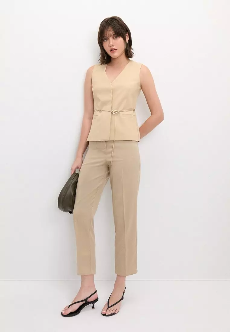 Tailored High-Waist Pants - Beige