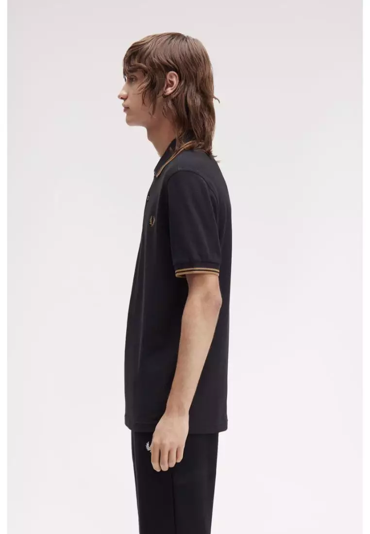 Fred Perry M3600 Twin Tipped Fred Perry Shirt (Black / Shaded Stone / Shaded Stone）