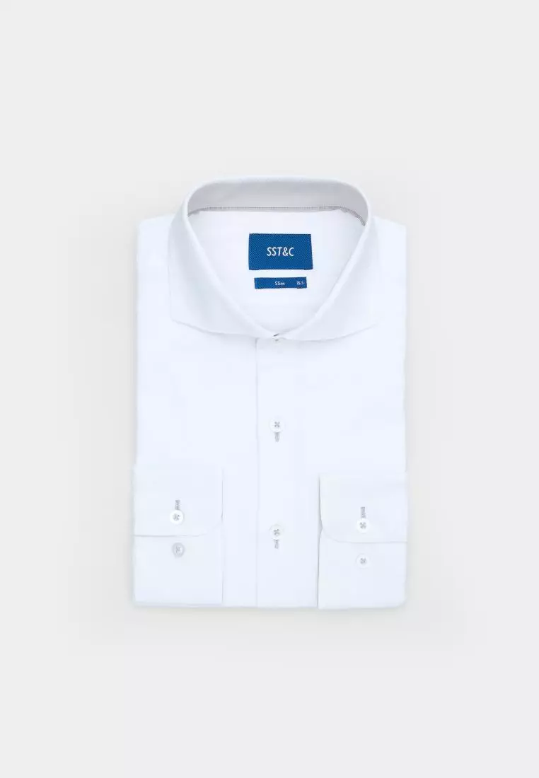 White Textured Slim Fit Shirt