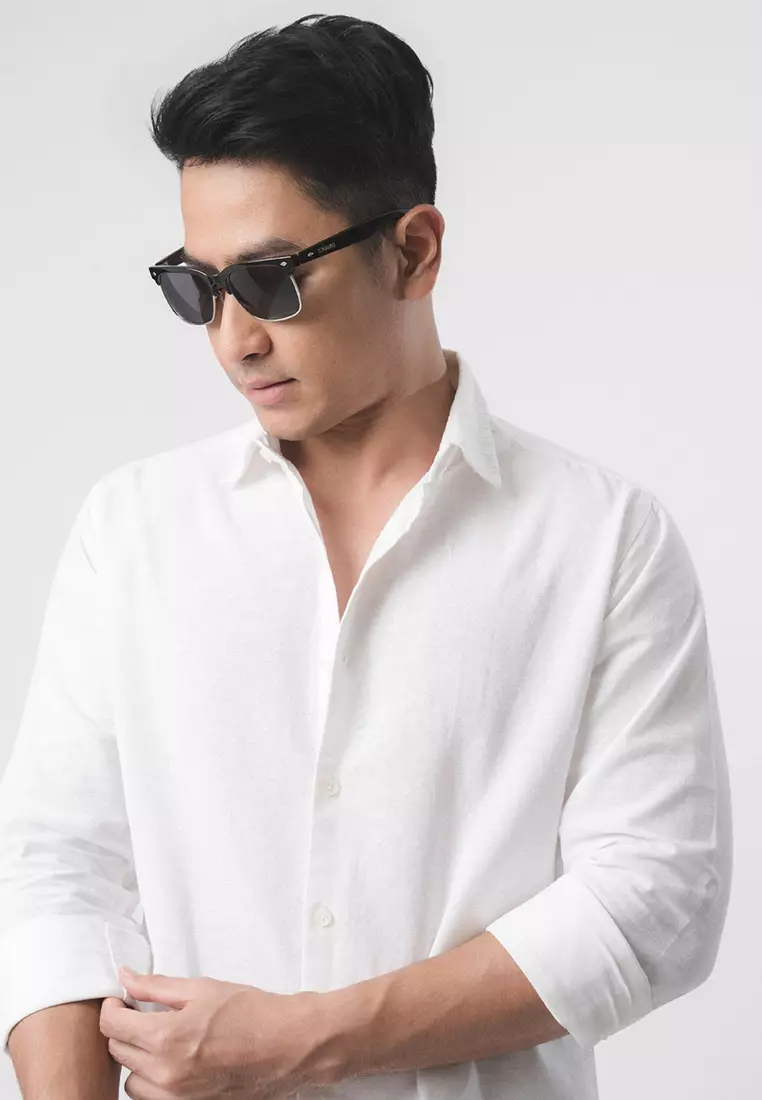 Linen Blend Slim Fit Shirt - White LS