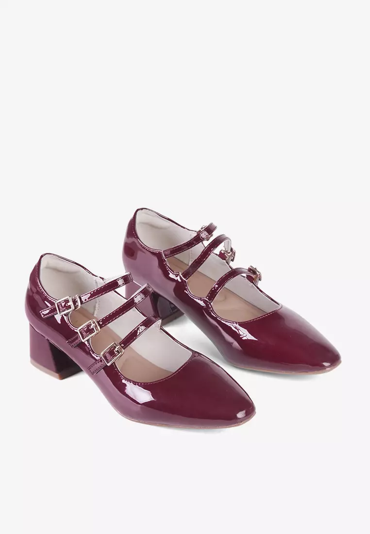 New Lenore Mary Jane Block Heels in Maroon