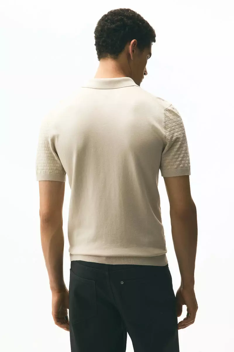 Slim Fit Textured-knit polo shirt