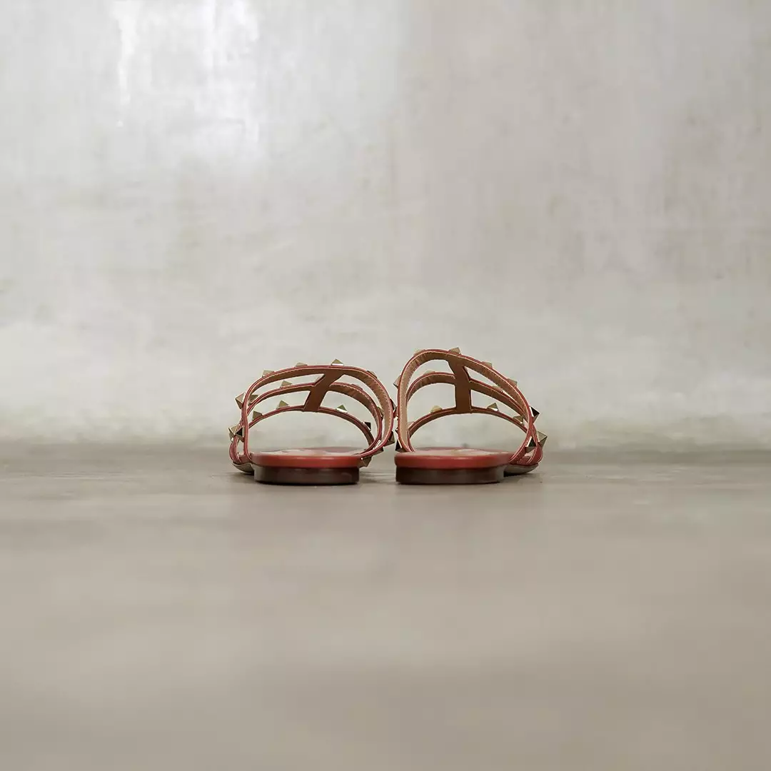 Sandal VALENTINO ROCKSTUD STRAPPY CHUNKY SANDAL IVORY BROWN 100% ORIGINAL