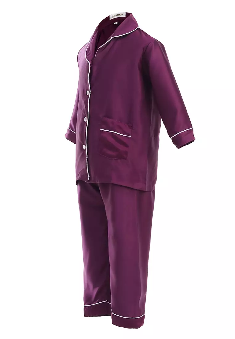 Joyce Piyama Anak Unisex Lengan Panjang Kids Pajamas Motif Polos Material Satin ORIGINAL - Purple