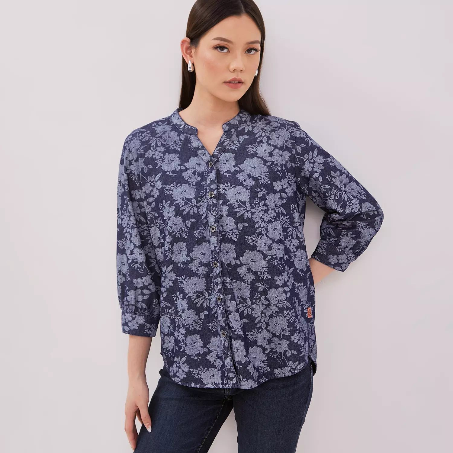 DUST Blouse Denim Swari Azka Flower (D.13186)