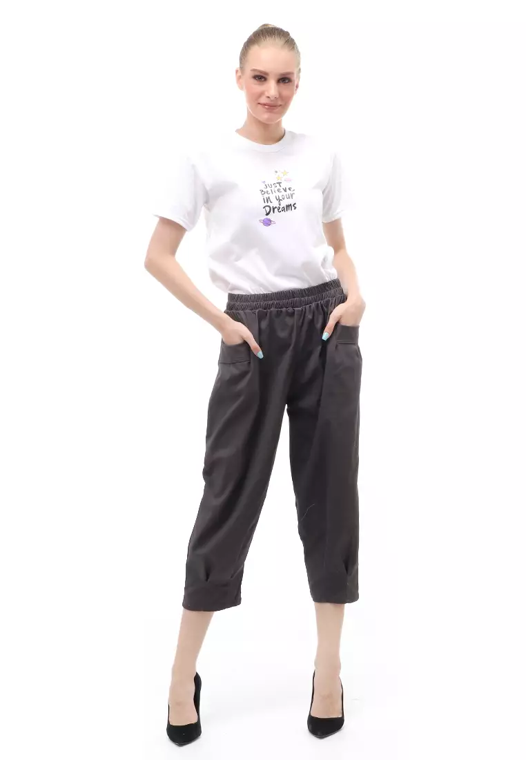 Radcliff Celana Panjang Ruberry Waist Bawahan Wanita Model Jogger Casual - Dark Grey