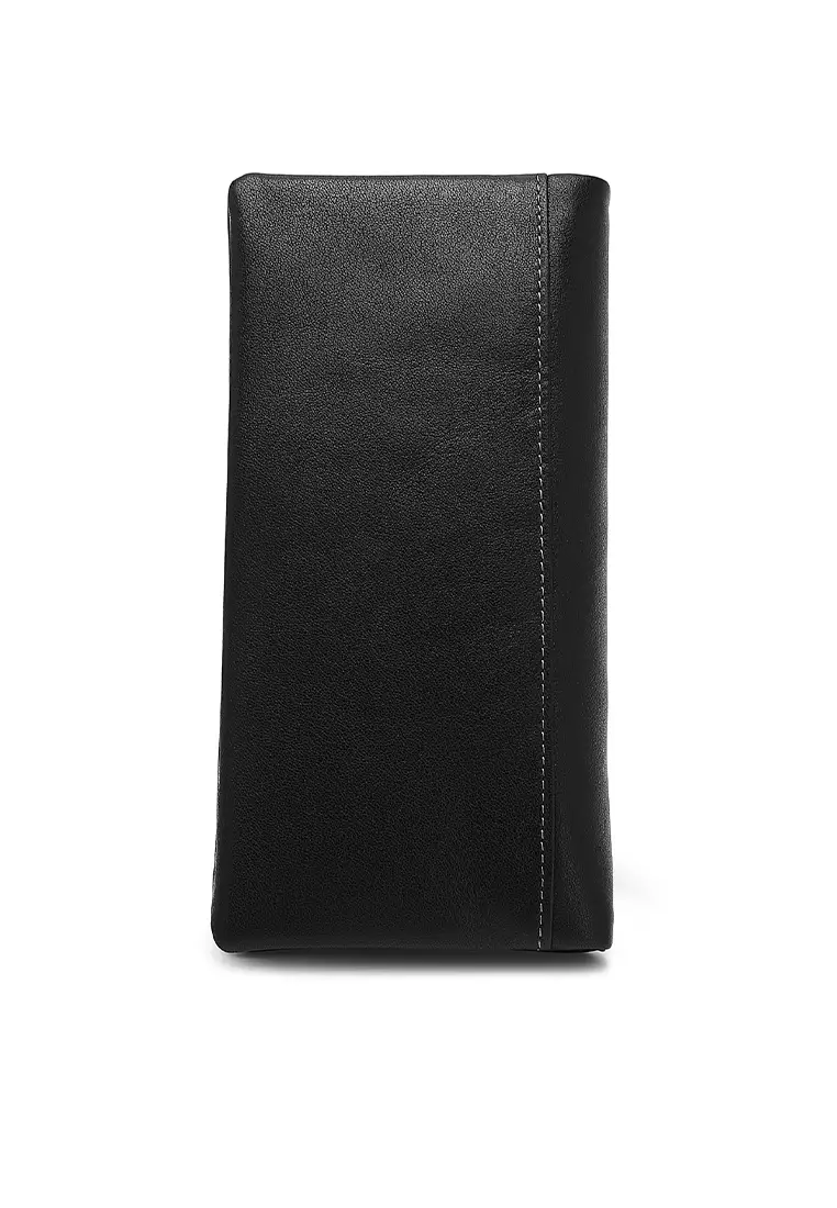 Genuine Leather RFID Blocking Long Wallet - Black