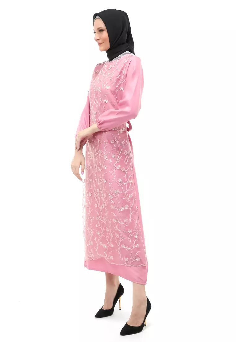 Syakilla Gamis Dress Brukat Wanita Muslimah Relaxed Fit - Pink