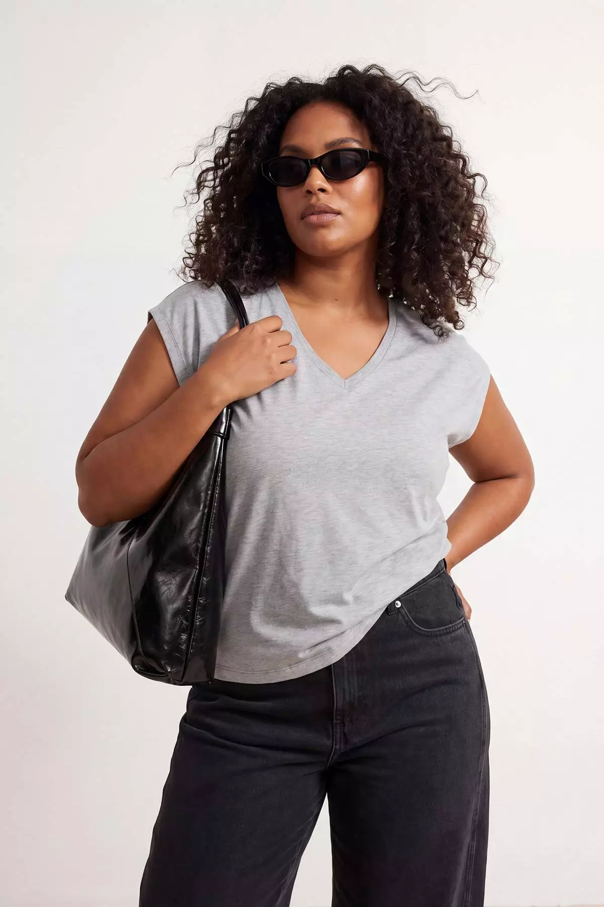Black-Grey 2-Pack Oversize Fit Basic Plus Size T-Shirt Tbbss26Bf00030