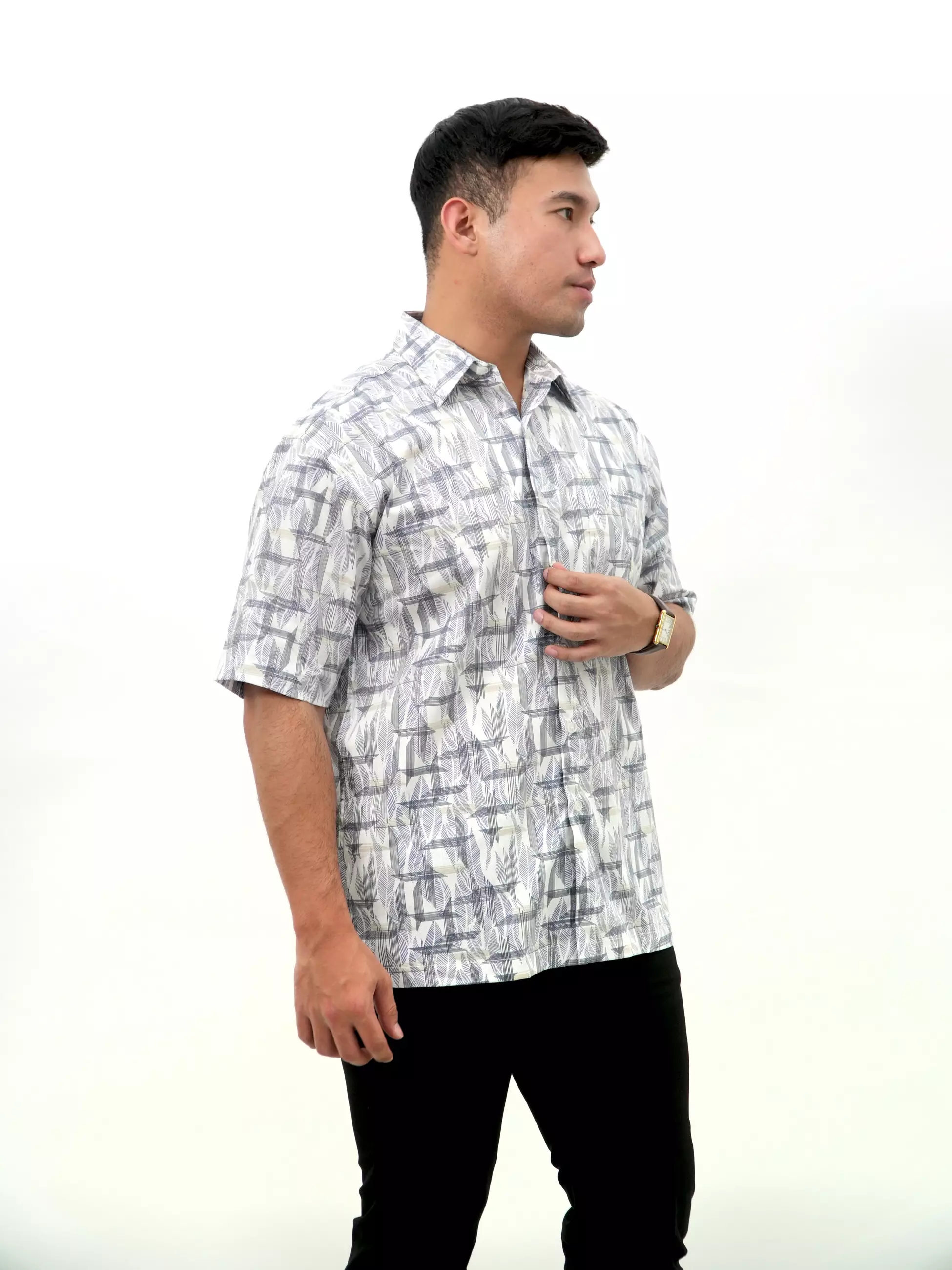 Kemeja Lengan Pendek Putih Abu 16813