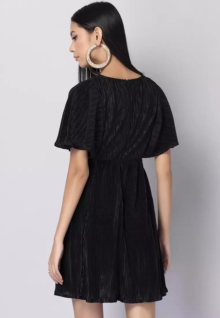 Black Pleated Waist Cut Out Dress