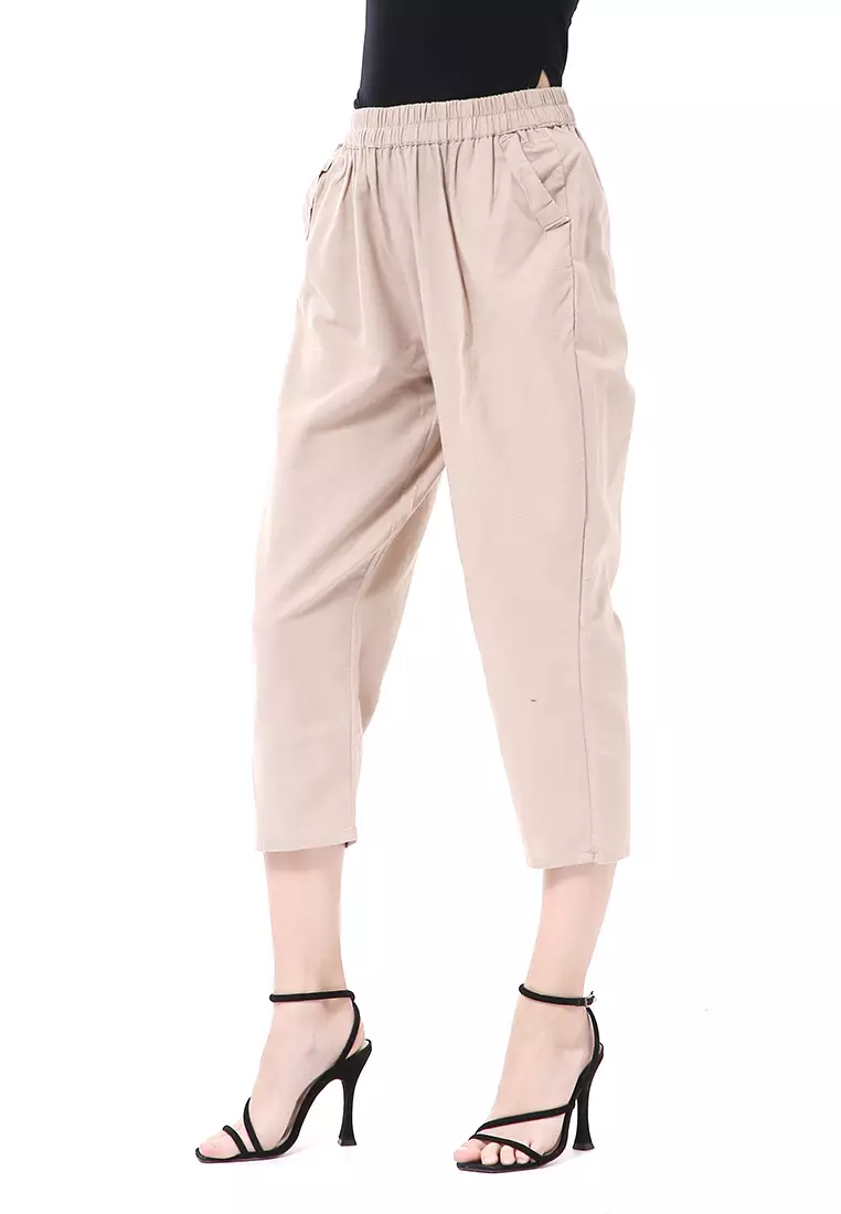 Stella Long Pants Celana Kulot Wanita Korean Style Material Linen ORIGINAL - Cream