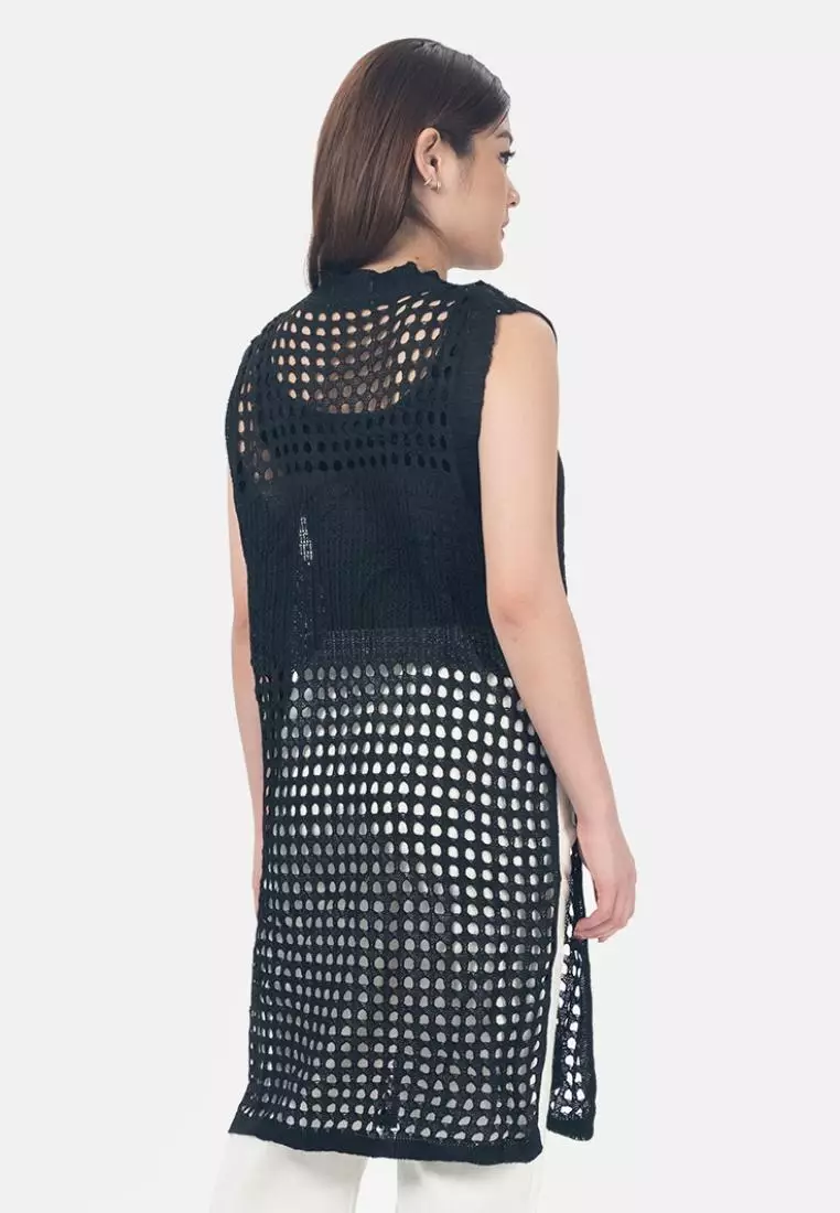 Sherren Long Net Blouse in Black