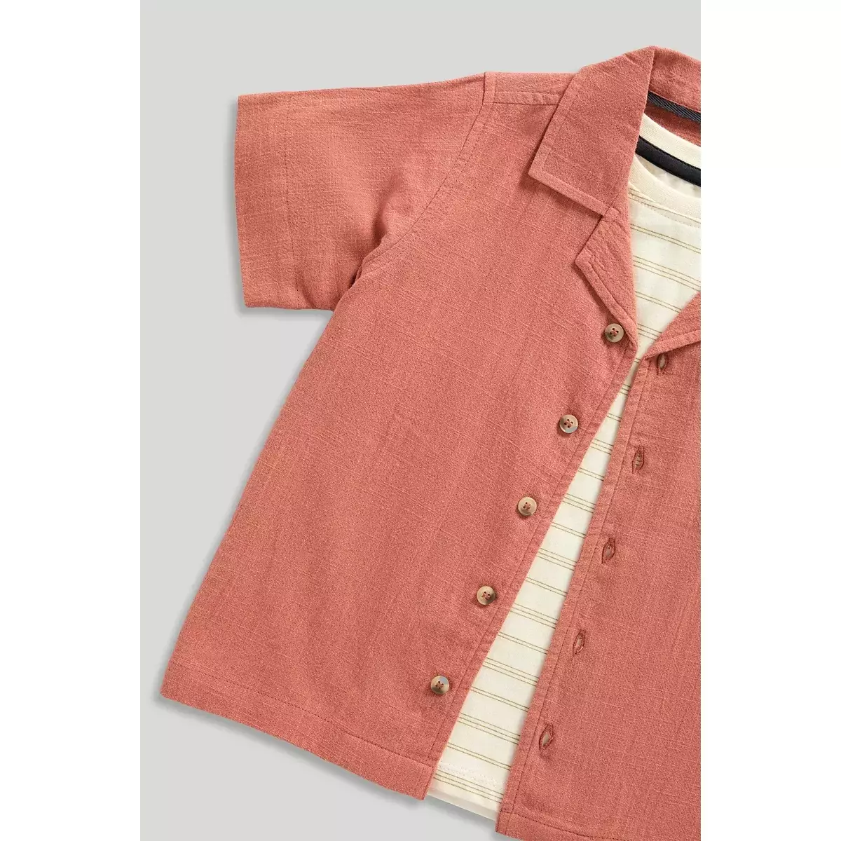 Mothercare Linen Shirt and T-Shirt Set - Set Kemeja Kaos Anak Laki-laki (Cokelat)