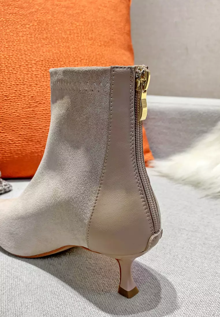 拼色的仿猄布踝靴1902-22