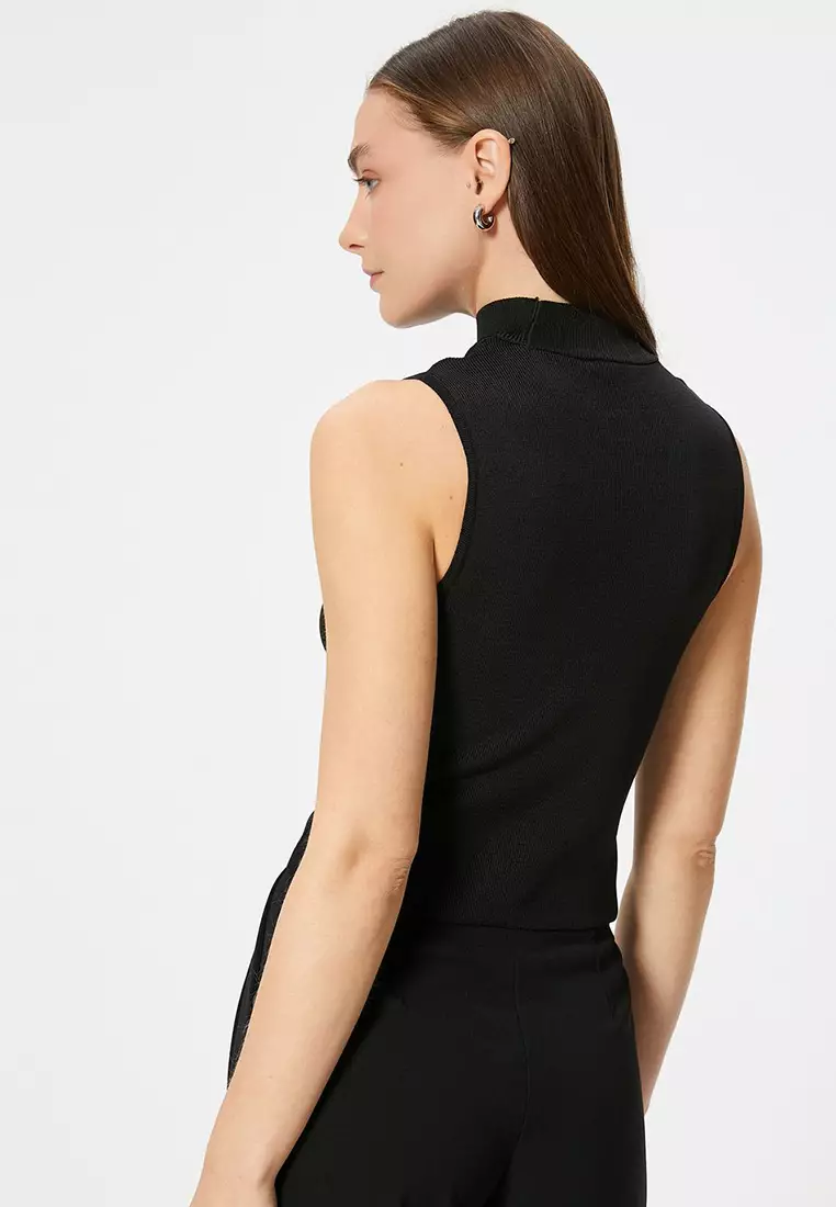 Sleeveless Mock Neck Rib Top