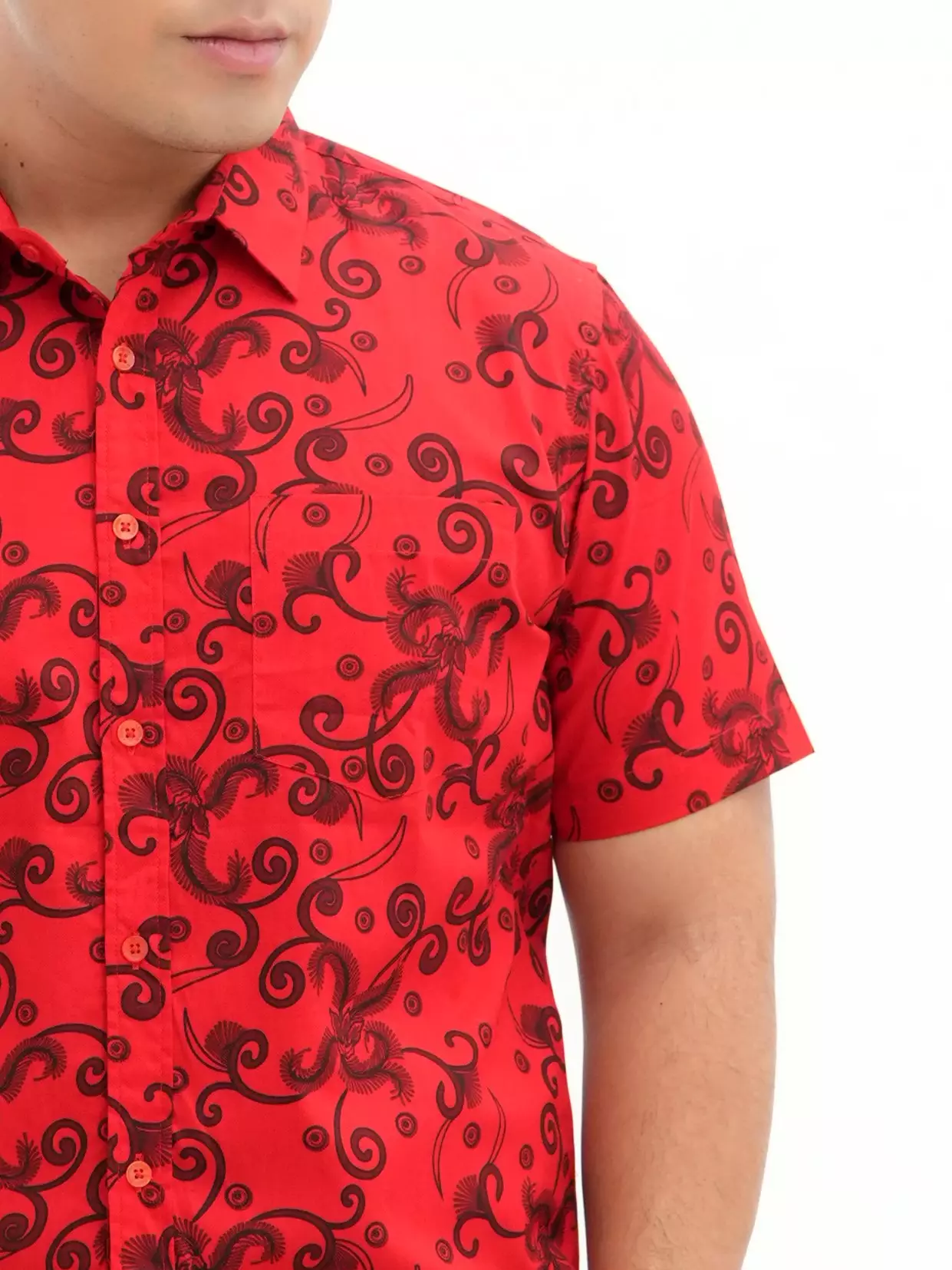 Kemeja Lengan Pendek Merah Motif Semi Batik 16880