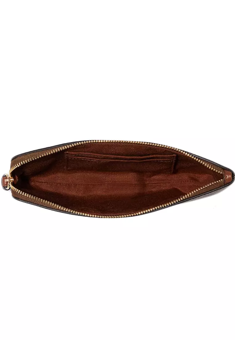 Large Corner Zip Wristlet In Signature Canvas With Stripe - Brown
