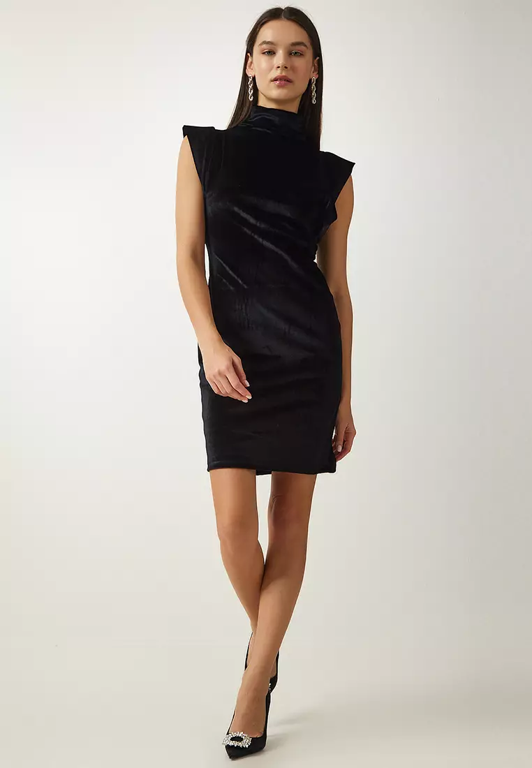 High Collar Velvet Dress
