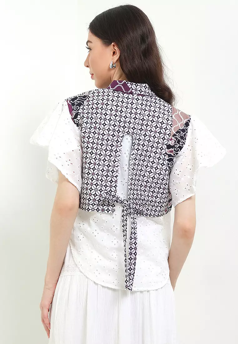 Outer Atasan Wanita Cardigan Vest Ansika White Maroon