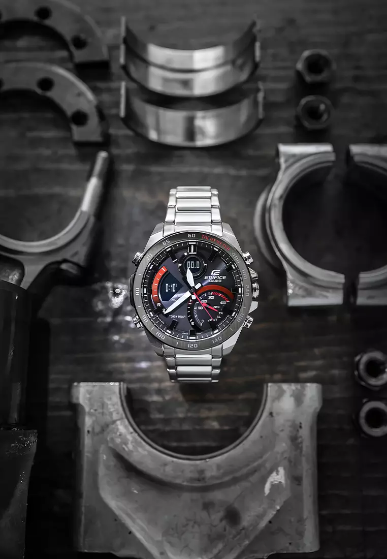 Casio Edifice Jam Tangan Analog Digital Pria - Silver Stainless Steel Case & Band - ECB-900DB-1A