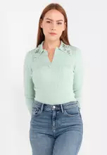  OTHER STORIES Fitted Ribbed Polo Top in Green