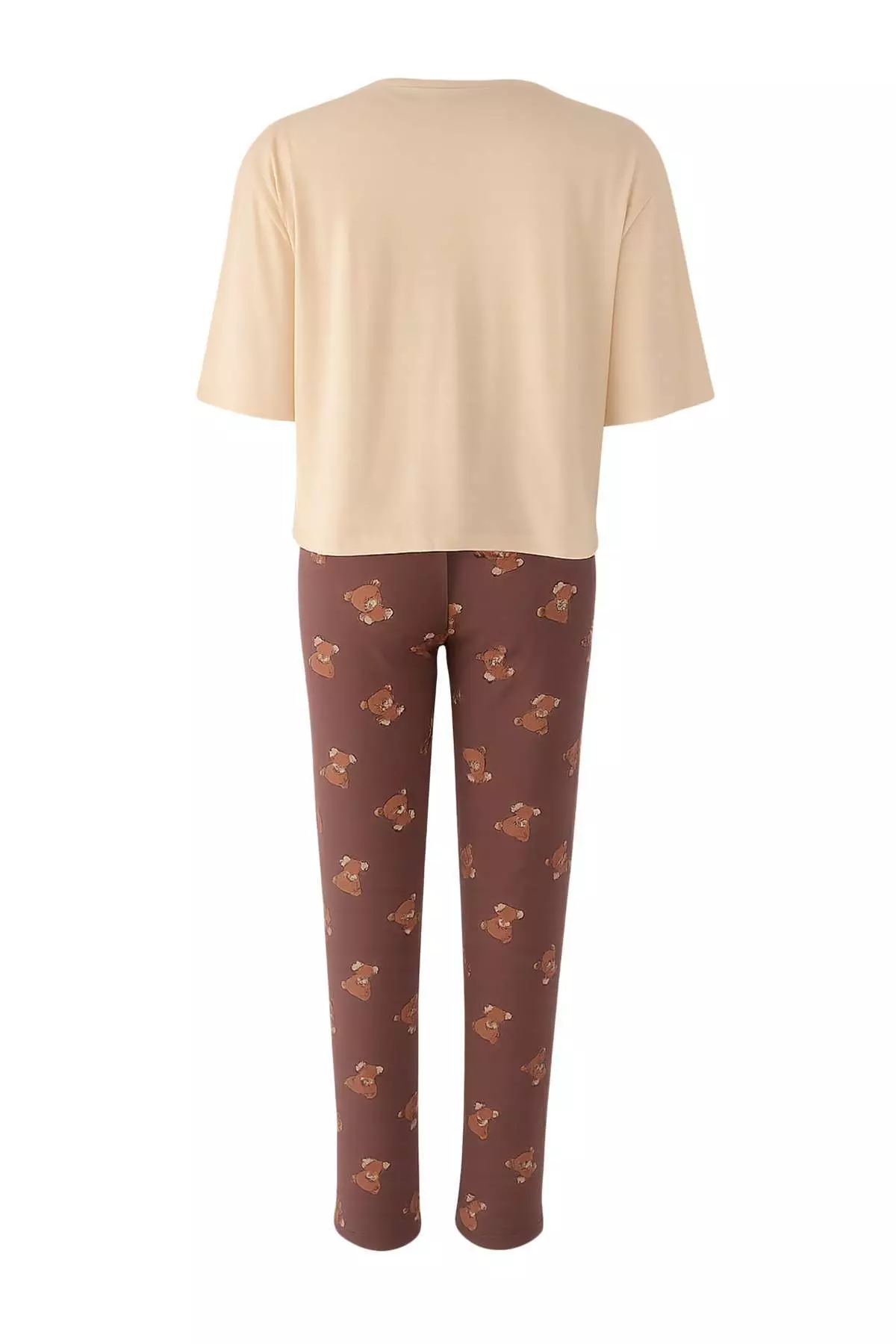 Beige Multicolor Cotton Teddy Bear Printed Lycra Knitted Pajama Set