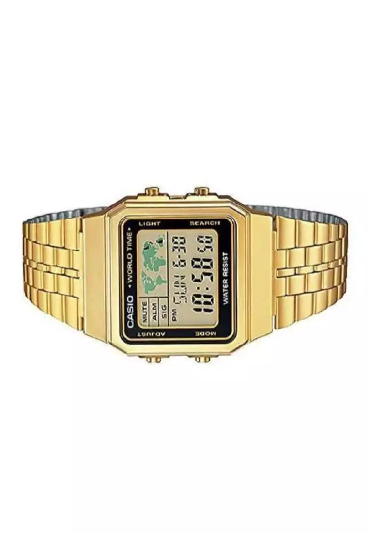 Casio world time hot sale watch gold