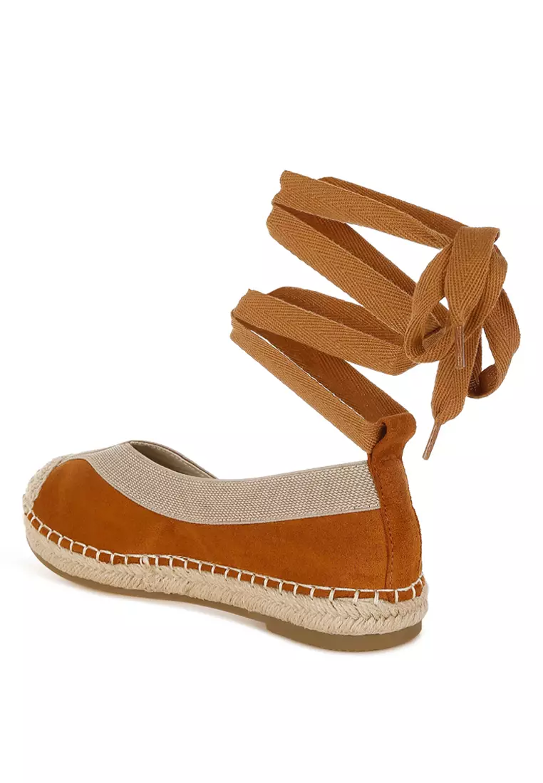 Microfiber Detachable Lace Espadrilles In Tan