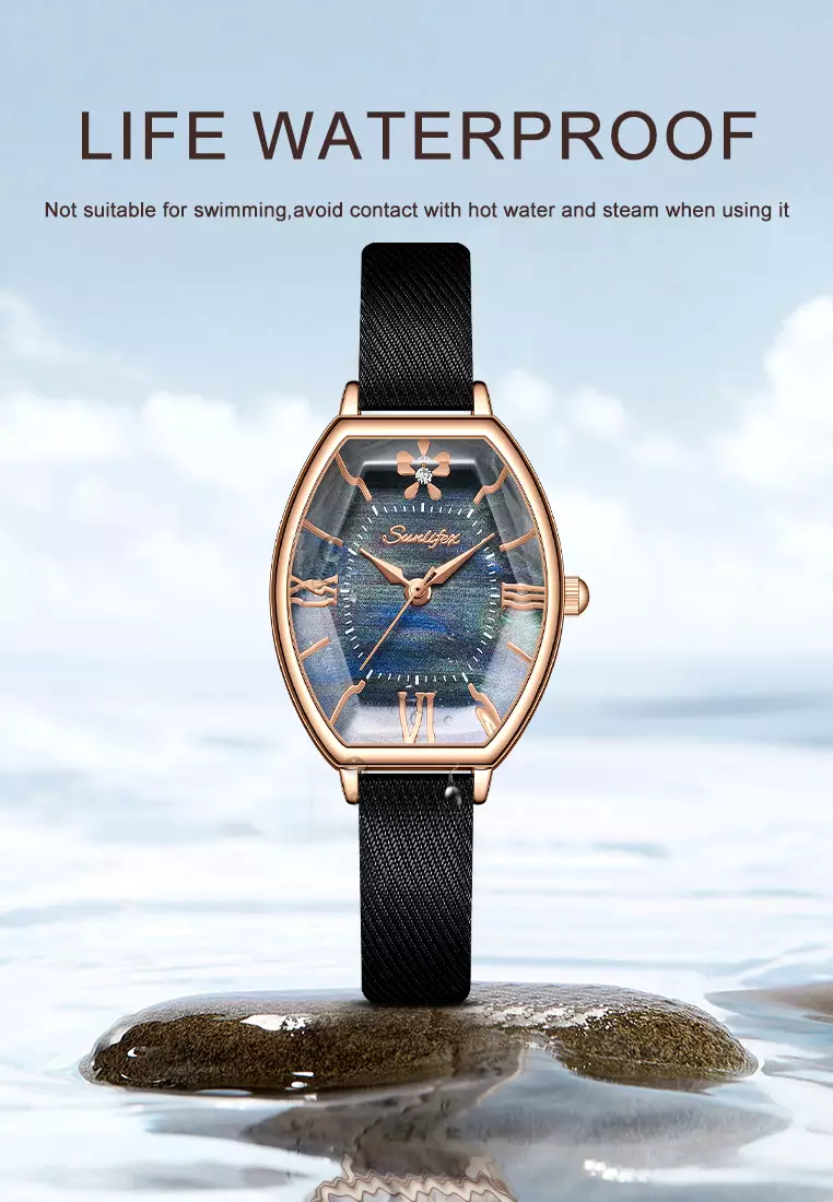 Jam Tangan Wanita Original Kasual Tali Kulit Elegan Style Jam Tangan Cewek SL6118 black