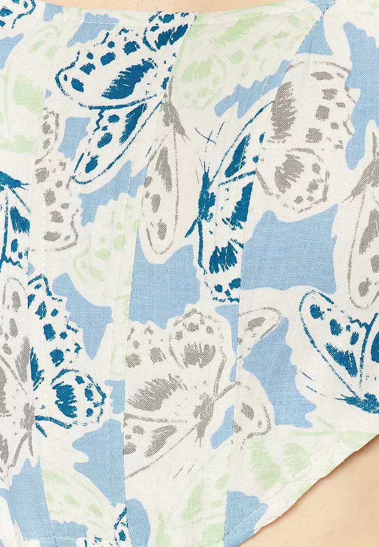 Multi-Colored Corset Strap Floral Crop Woven Blouse