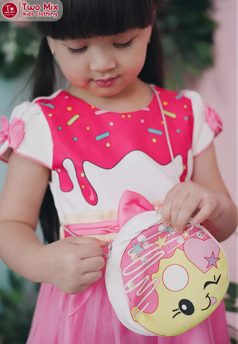 Two Mix Baju Anak Anak Perempuan Cantik Bonus Gratis Tas Anak Cantik Bahan Kaos + Satin 4181
