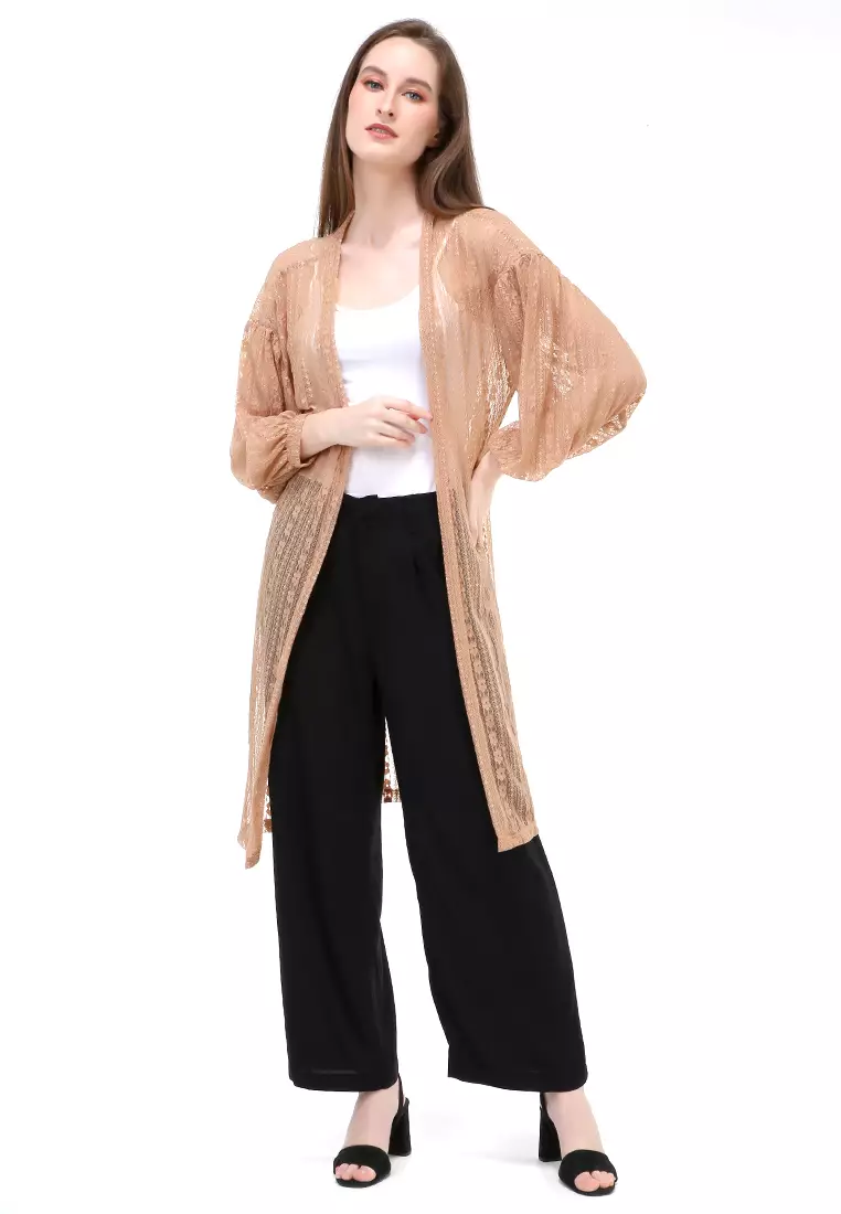 Shevia Cardigan Long Sleeves Wanita Design Elegant Atasan - Khaki