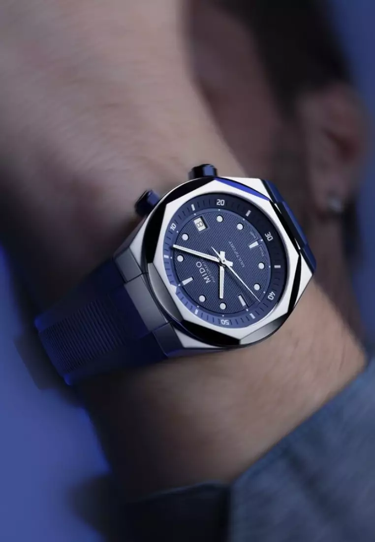 MIDO 瑞士美度 Multifort 8 Two Crowns 八角形錶圈藍色錶盤藍色橡膠錶帶自動機械腕錶 M0475071704100