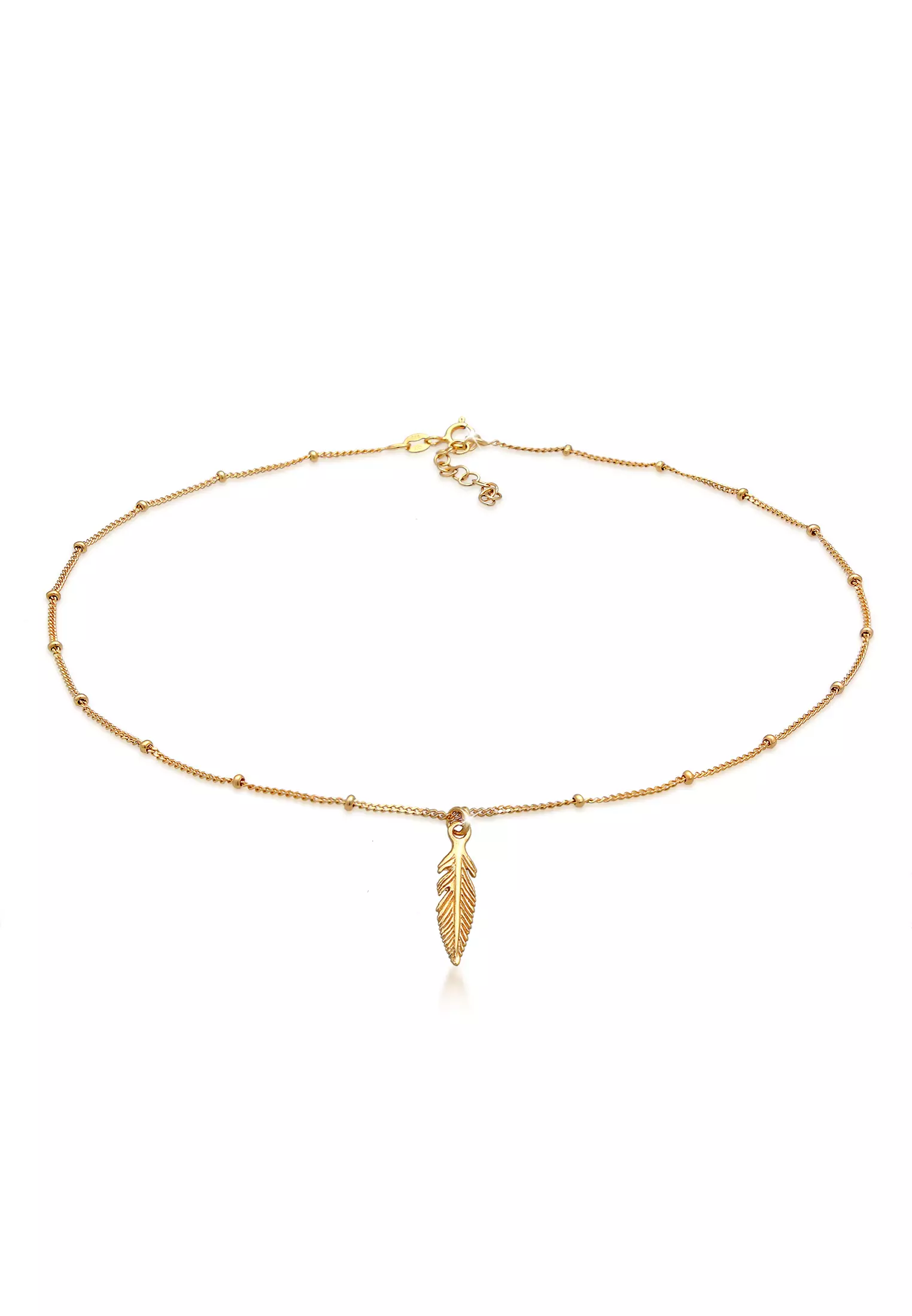 Necklace Choker Feather Pendant Boho Gold Plated