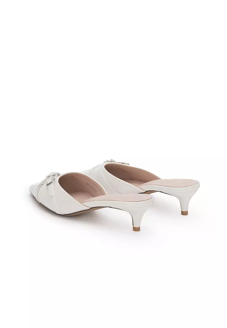 White mule kitten cheap heel