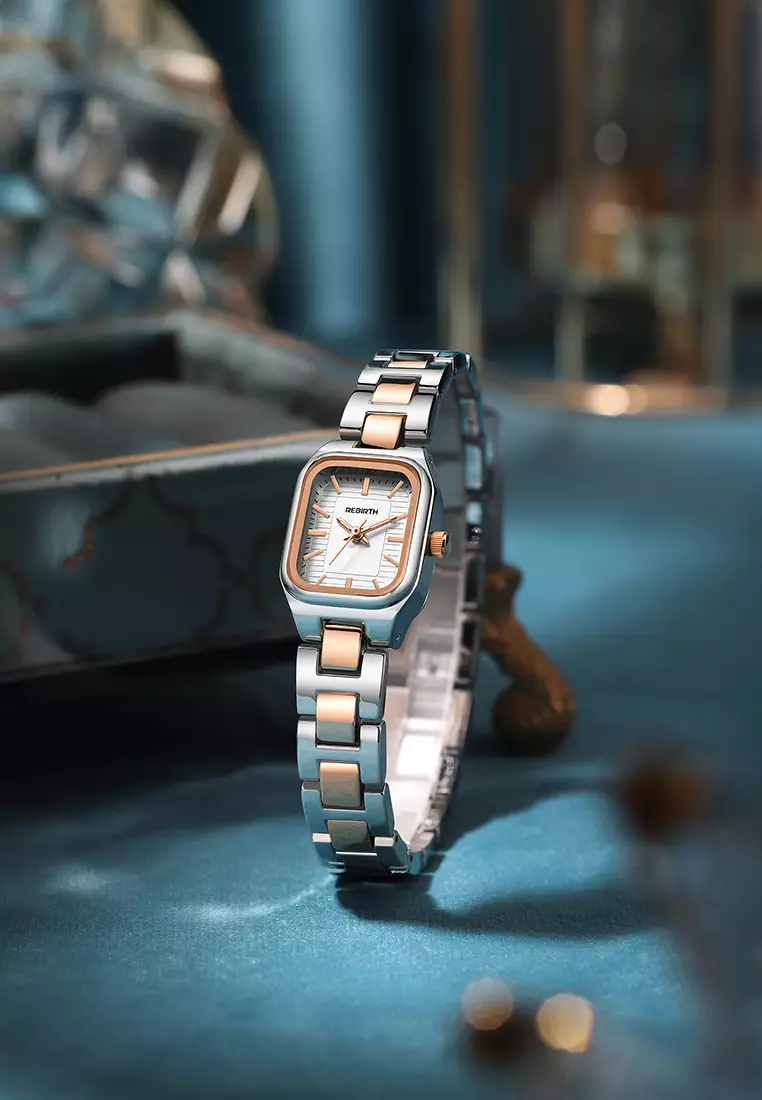 Jam Tangan Wanita Original Korea Fashion Anti Air Tali Stainless Steel Jam Tangan Cewek gold white