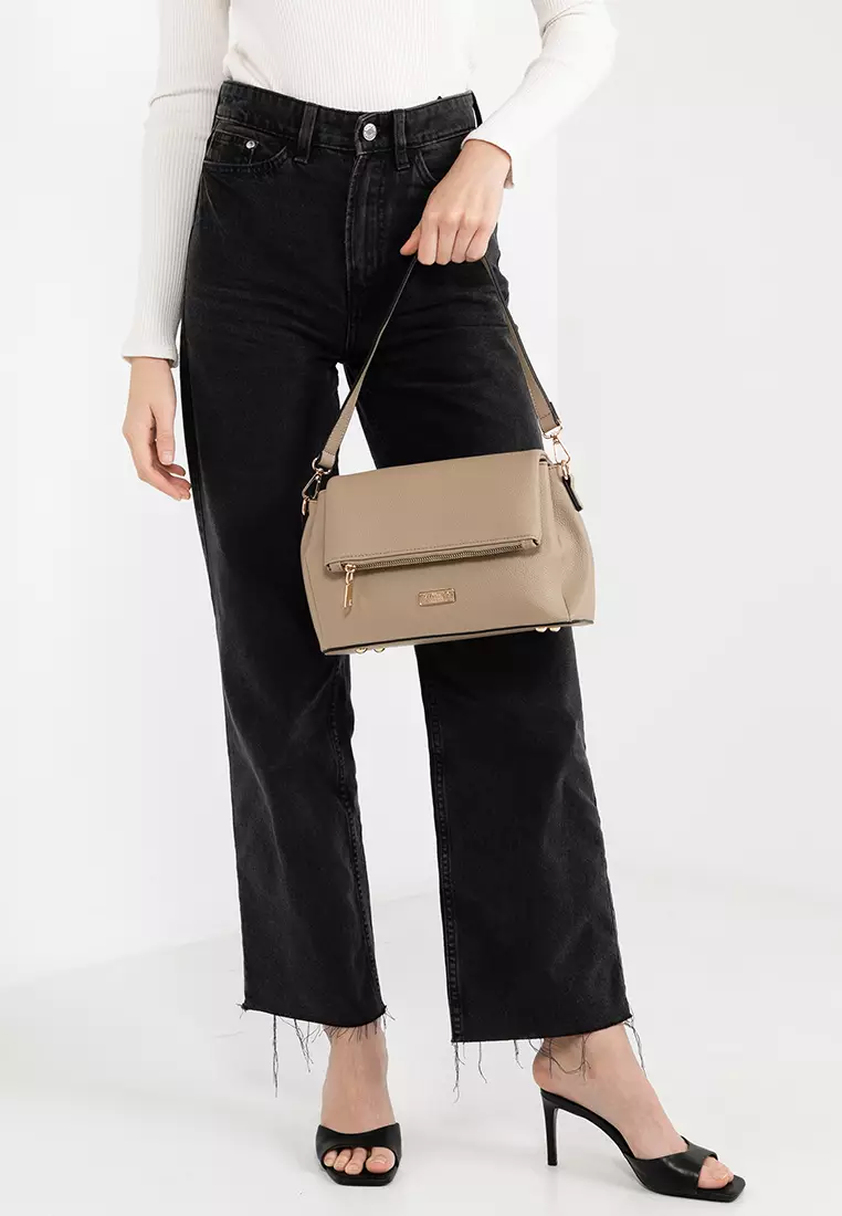 Pebbled Flap Over Convertible Top Handle Bag